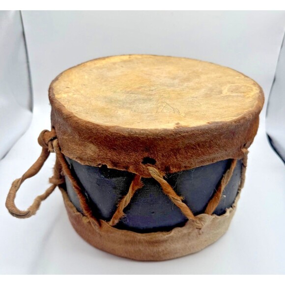 Vintage 2 Sided Native American Indian Rawhide Stretched Drum 12” X 10” Handmade - Picture 1 of 11